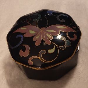 Vintage! Otagiri Black and Gold Butterfly Ceramic Trinket Box